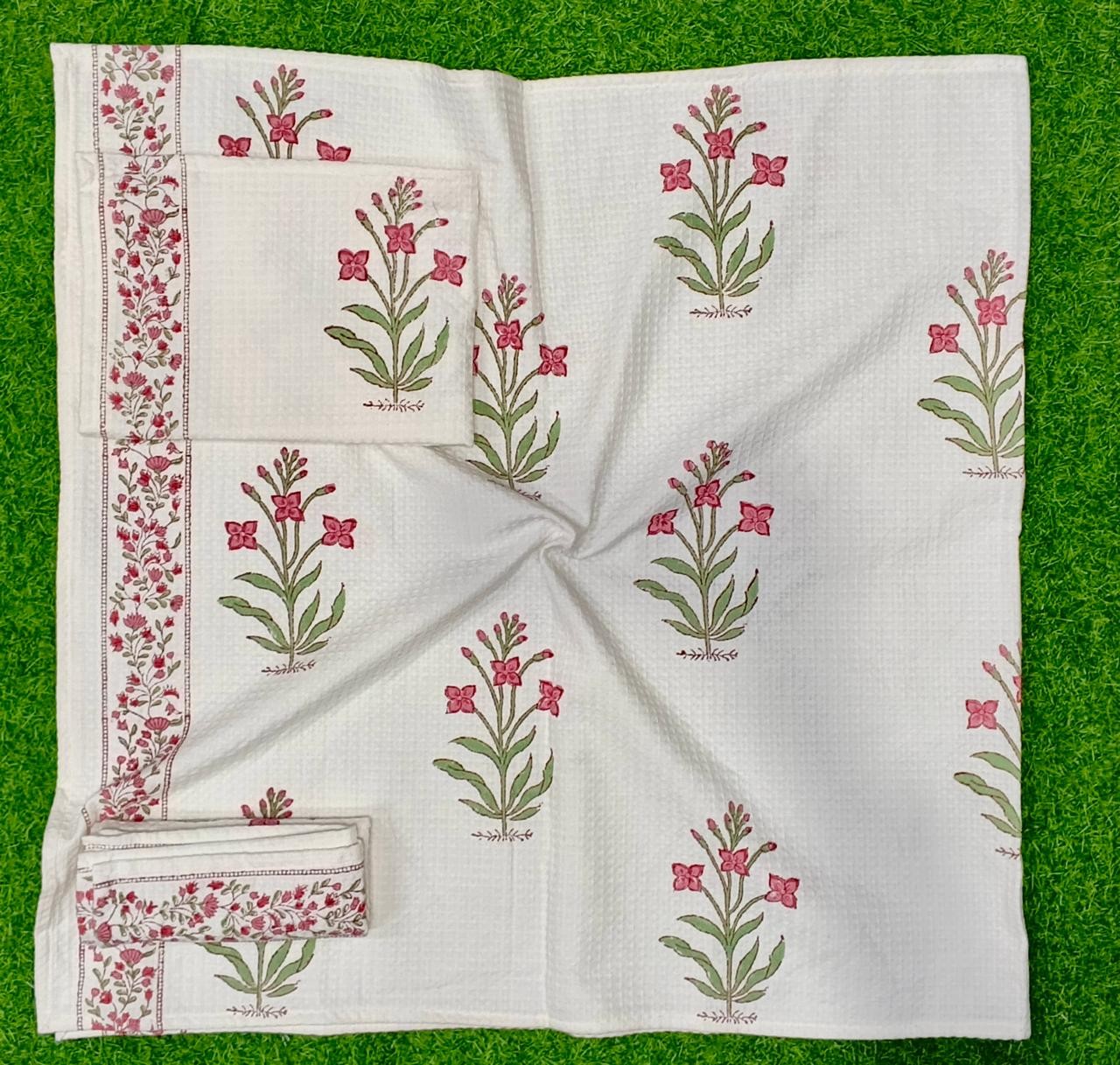 Chandra Handblock Printed Towel Set – 1 Bath + 2 Hand Towels