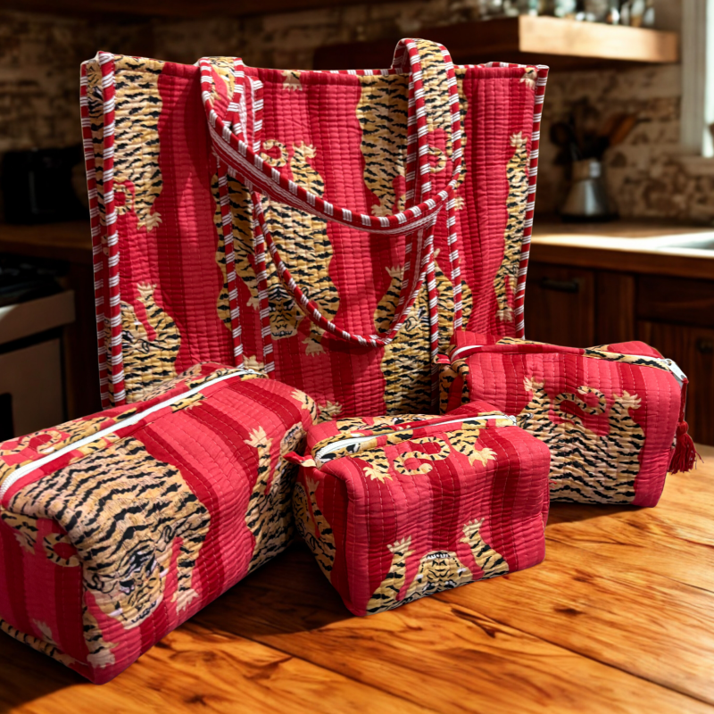 Heritage Print Tote with Coordinated Pouch Trio