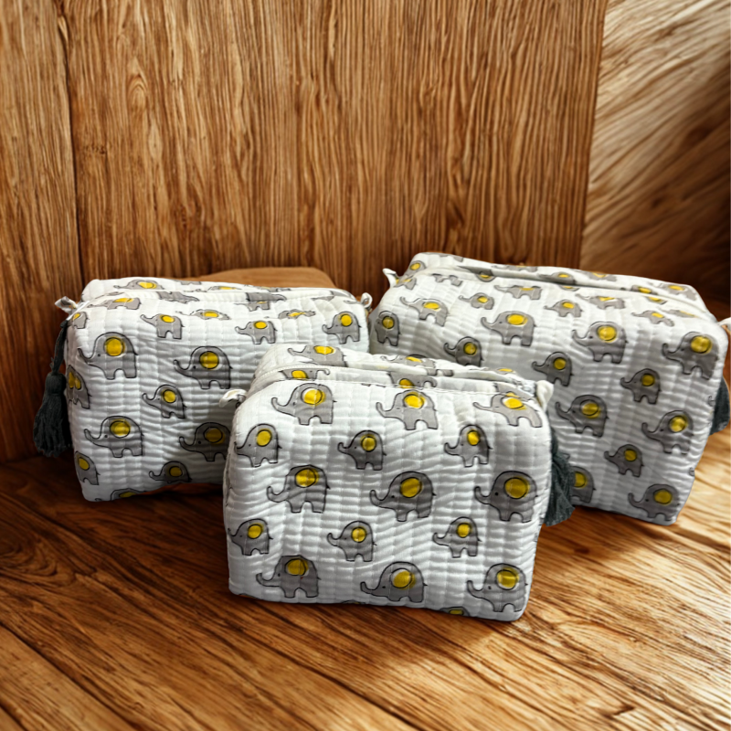 Gulabi Thappa Heritage Handblock Pouch Trio