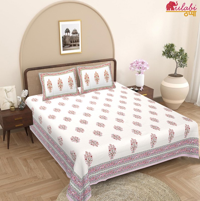 Regal Bloom Block Print Bedsheet (Double Bed)