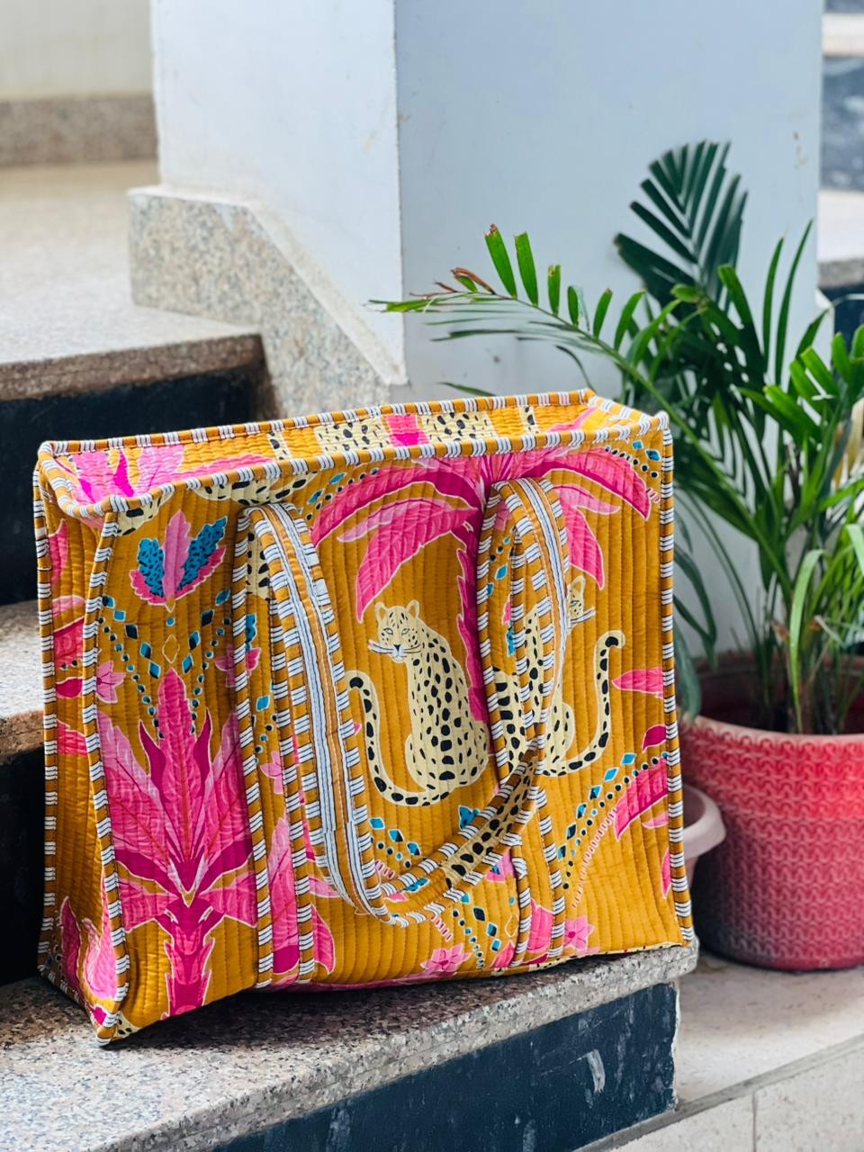 Royal Blue Jaipuri Handblock Zipped Tote(16x18 inches) – Premium Everyday Elegance