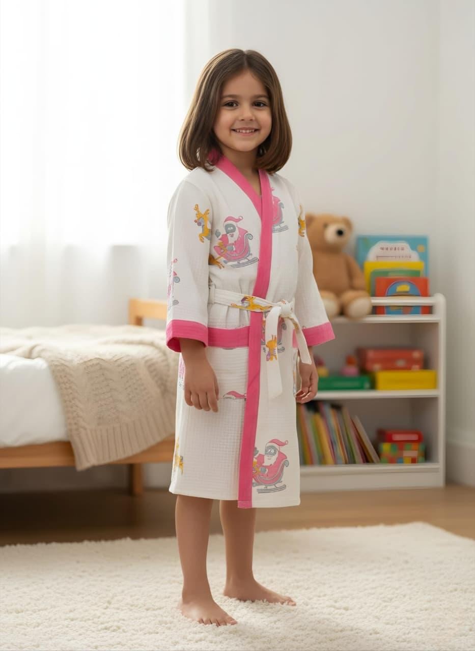Gulabi Thappa Handcrafted Kids Bathrobe – 100% Cotton, Jaipuri Block Print (5–10 Yrs)