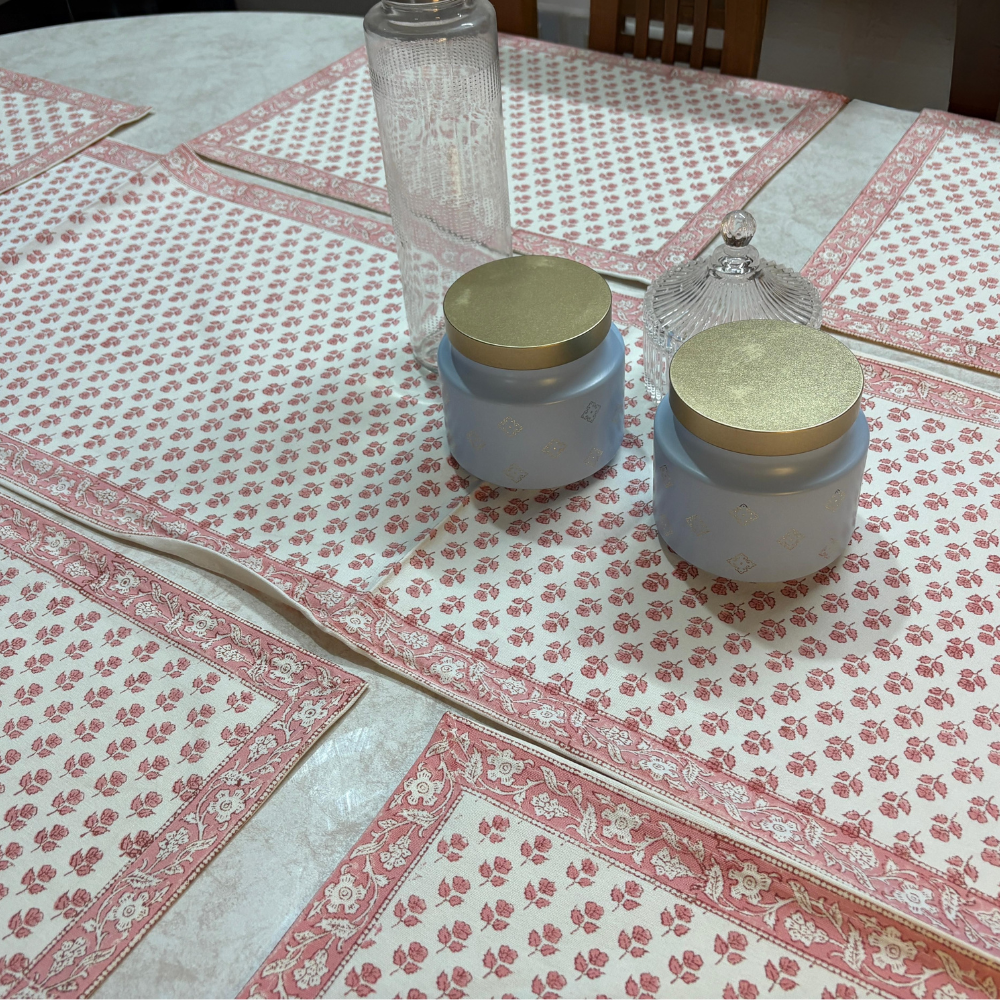 Hand Block Printed Cotton Table Runner with 6 Placemats – Jaipuri Canvas Fabric