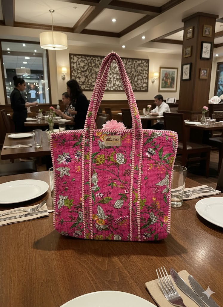 Royal Pink Jaipuri Handblock Zipped Tote (16x16 inches) – Premium Everyday Elegance